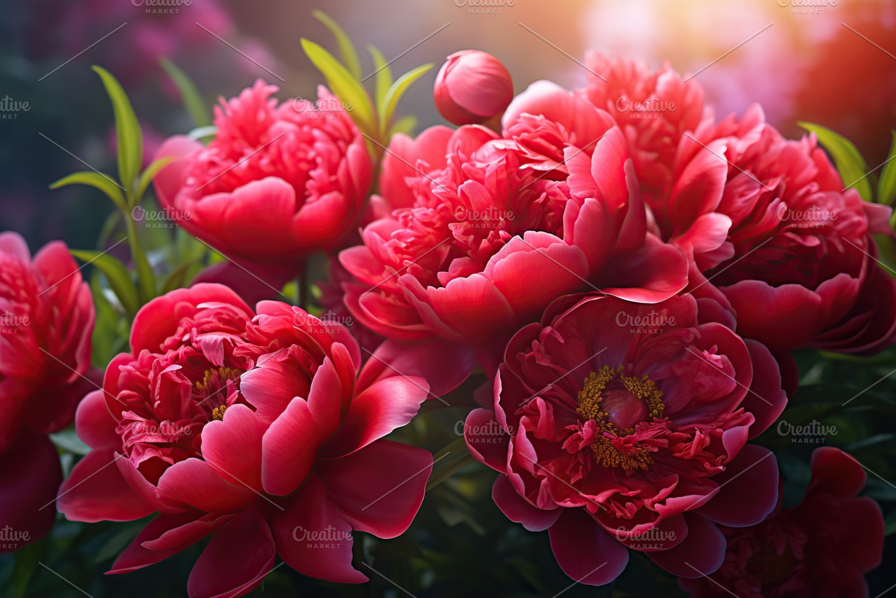 Red peony flowers on blurred background, a Nature Photo by AlyaAnd