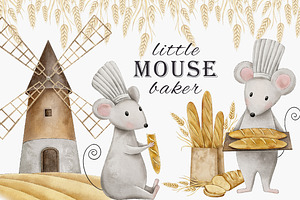 Watercolor Mouse Chef bakery clipart