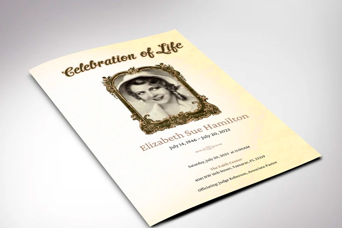Golden Victorian Funeral Program, a Brochure Template by Four C Graphic (Photo 3 of 5)