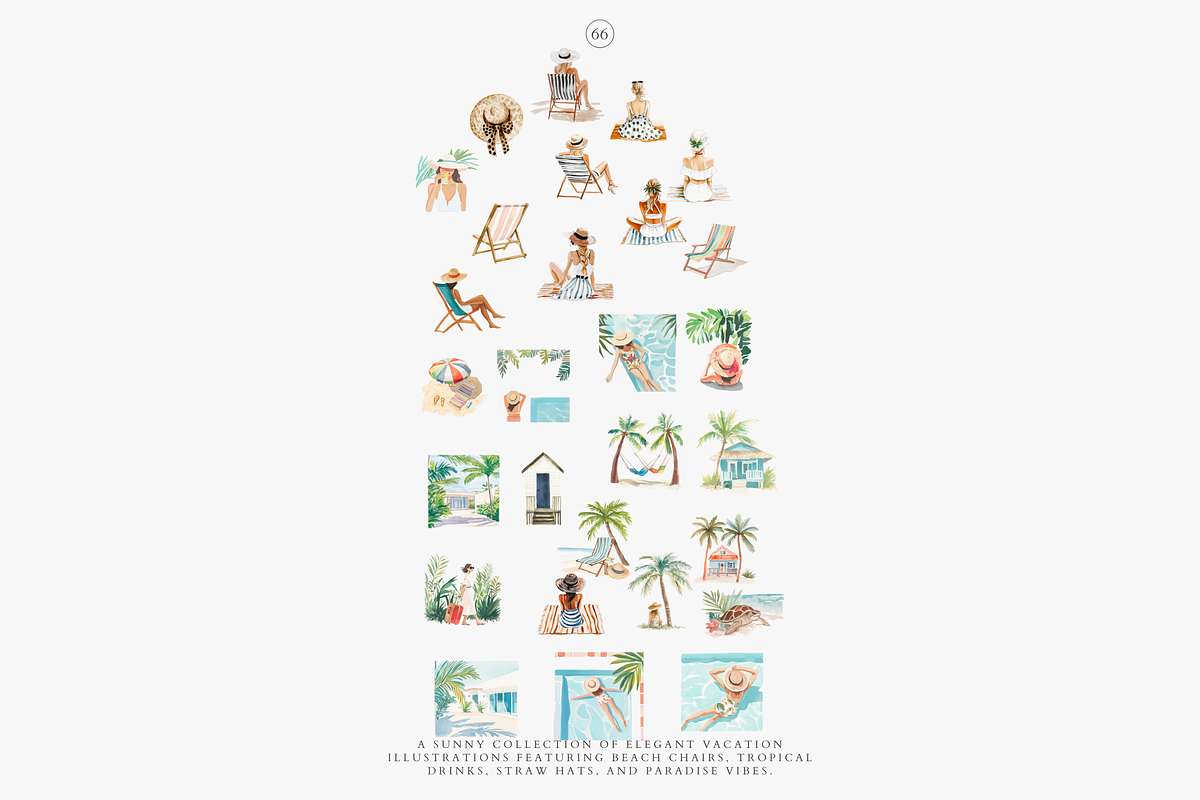 watercolor beach clipart collection, a Decorative Illustration by Patishop Art (Photo 9 of 10)