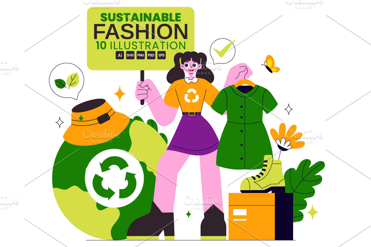10 Sustainable Fashion Illustration, a Person Illustration by denayunebgt (Photo 1 of 4)