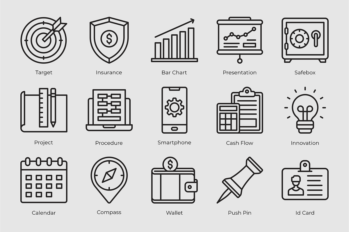 Business and Finance Icons, an Outline Icon by Tekuni (Photo 3 of 6)