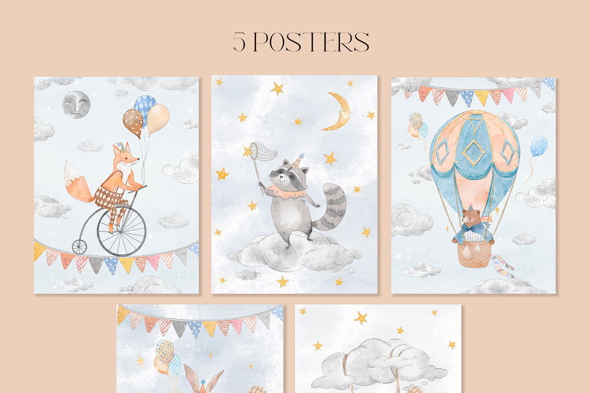 Sky Dreams. Watercolor animals, an Animal Illustration by AlineArtStore (Photo 5 of 12)