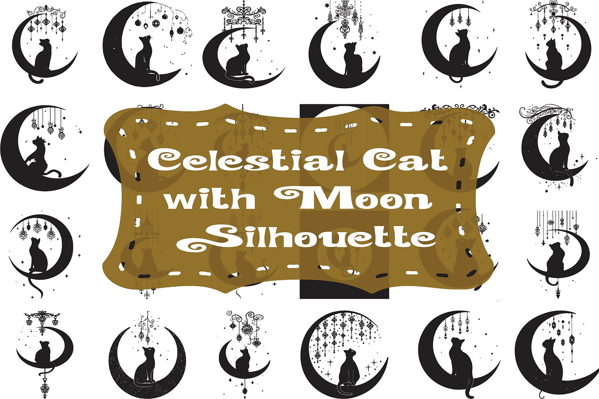 Silhouette of a cat sitting moon, an Illustration by Amazin_art