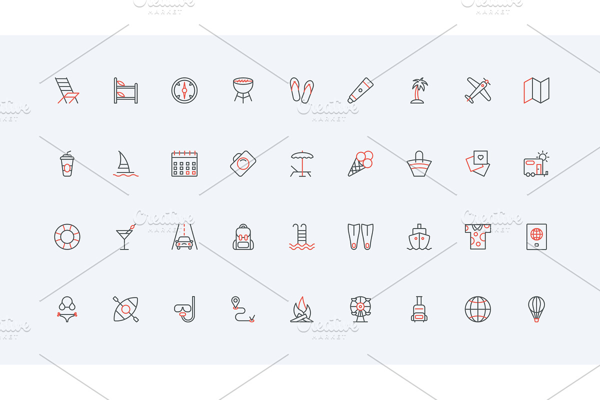 Summer beach vacation holidays icons, an Object Illustration by Lemberg Vector