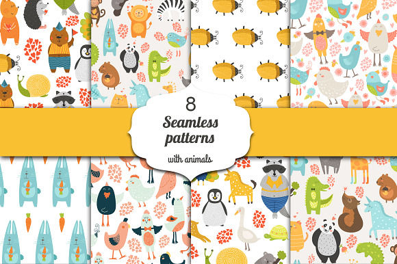 8 Seamless patterns with animals preview 6