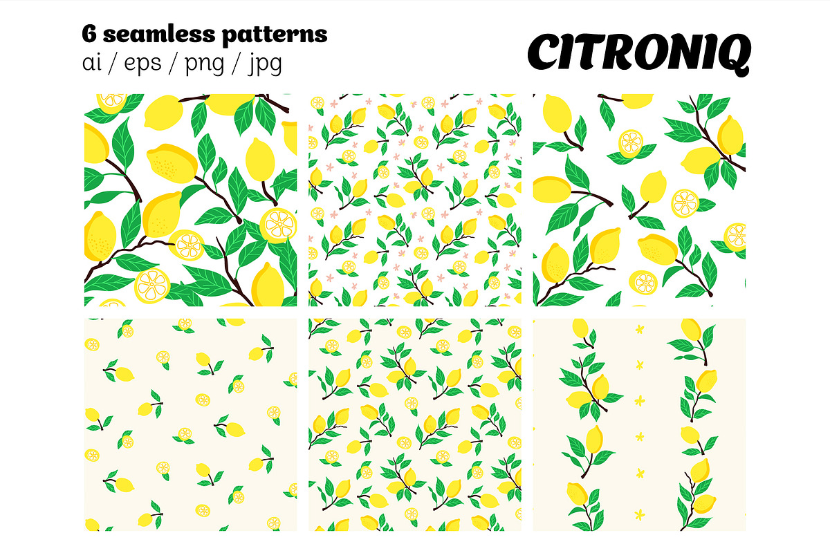 Fresh Lemon Seamless Pattern Set, a Graphic by Asya Melkonyan Patterns (Photo 5 of 14)