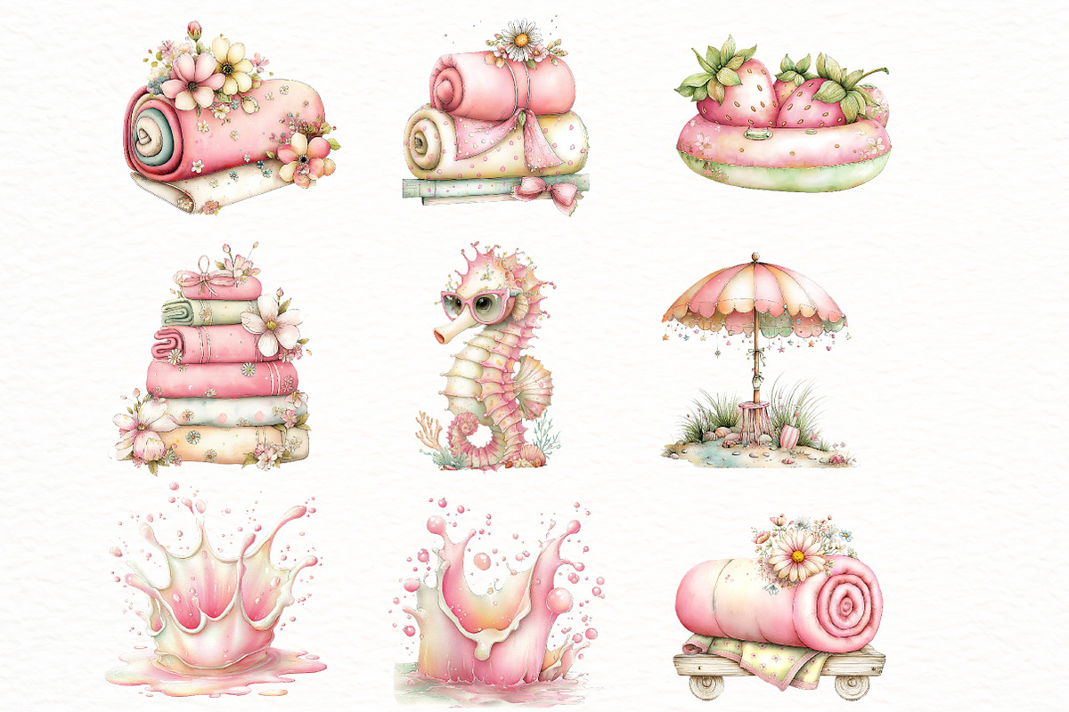 Whimsical pink Summer clipart, an Illustration by Designworld (Photo 4 of 7)