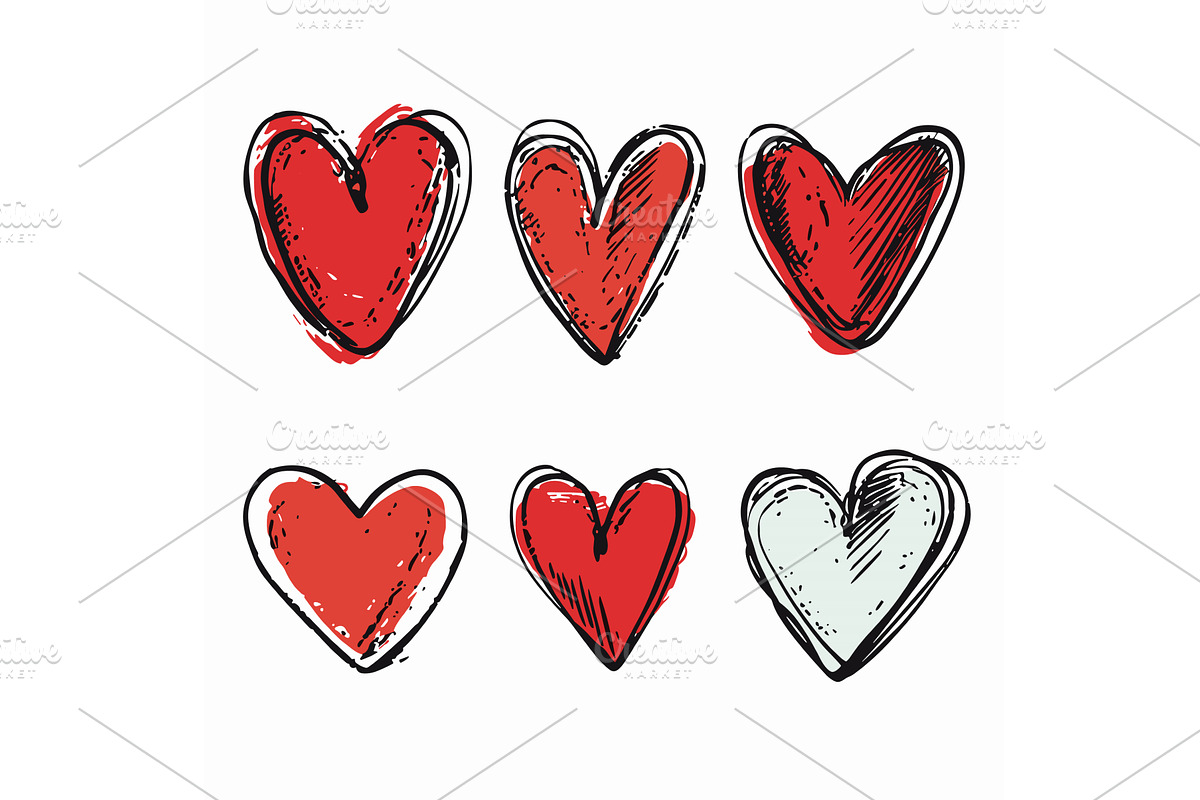 Handdrawn hearts collection, sketch, a Texture Illustration by Vectorstockersland