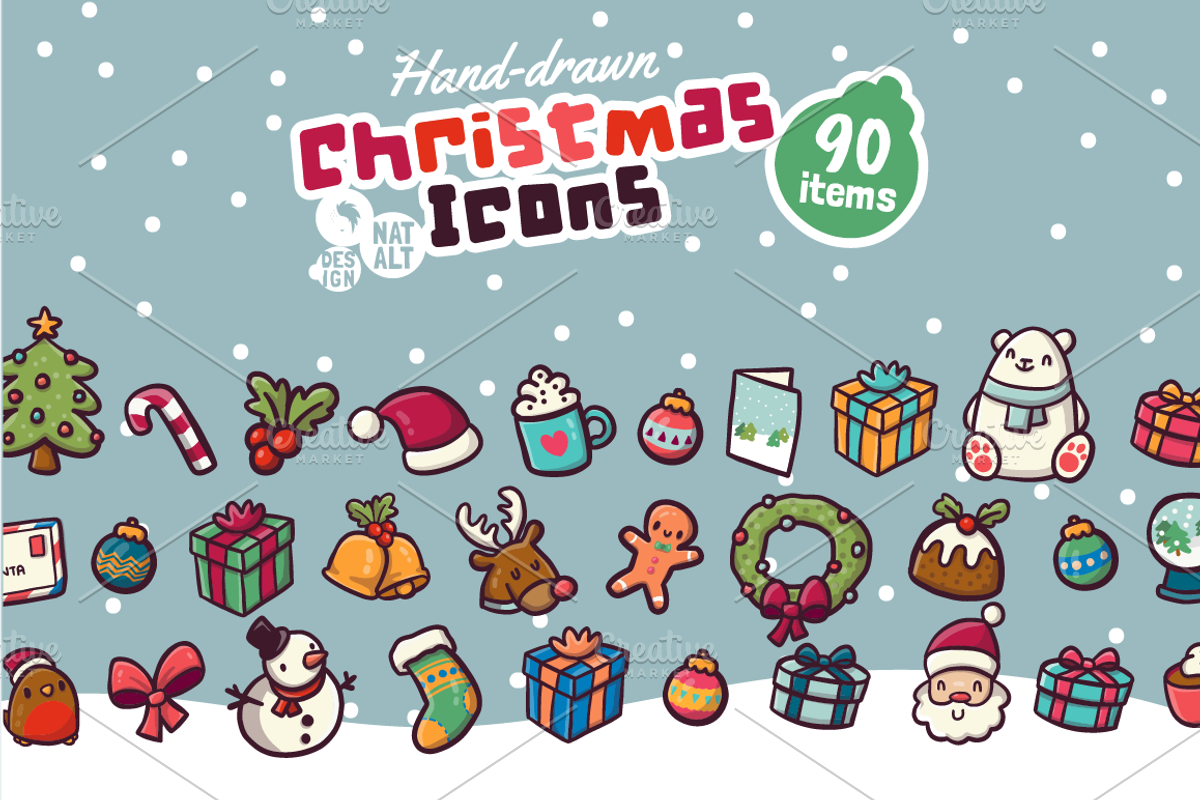 90 Hand-Drawn Christmas Icons, an Icon by NatBurger (Photo 1 of 5)