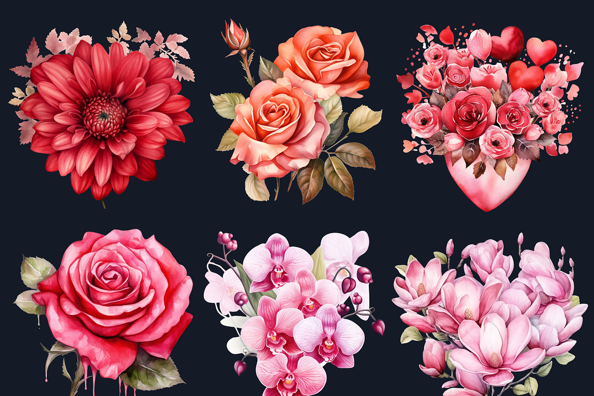 Valentine's Day Flowers Clipart, a Seasonal Illustration by GiraffeCreative (Photo 5 of 9)