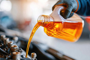 Pouring engine oil into a car engine during regular maintenance check, a Photo by AlyaAnd