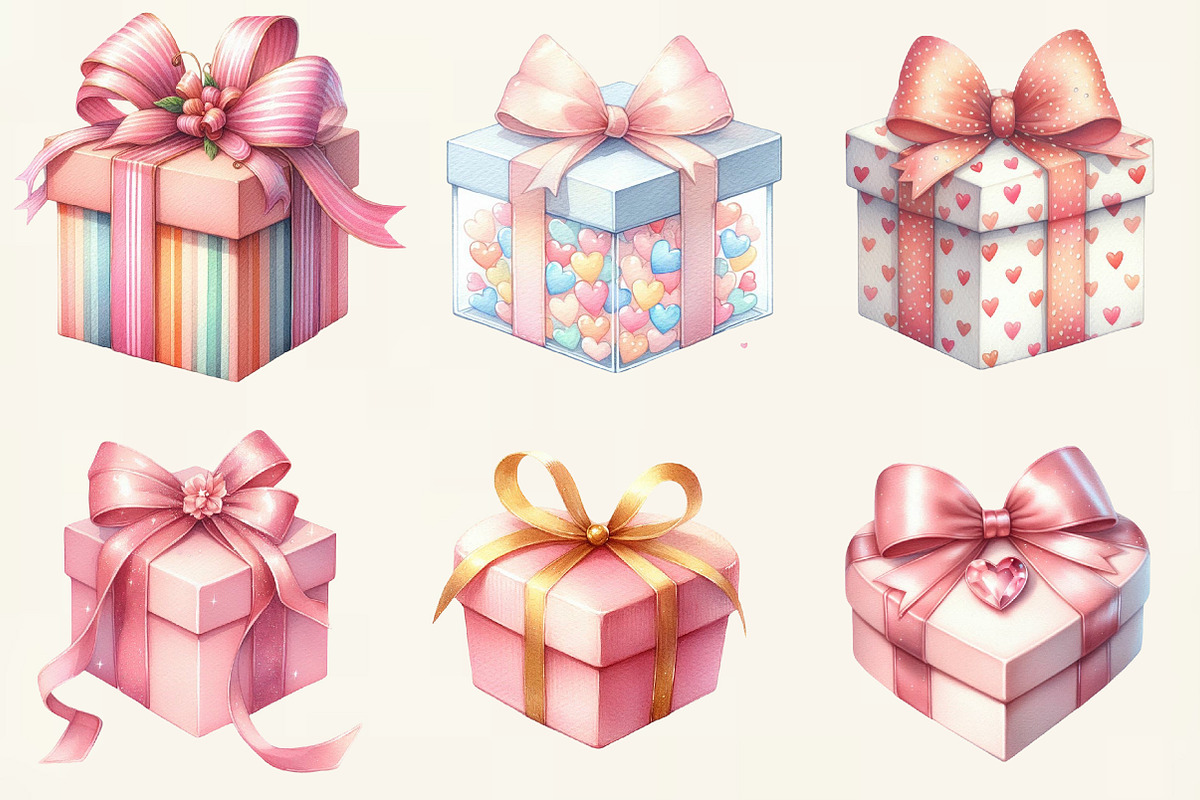 Watercolor Valentine Gift Clipart, an Illustration by DreamCafeArt (Photo 5 of 6)