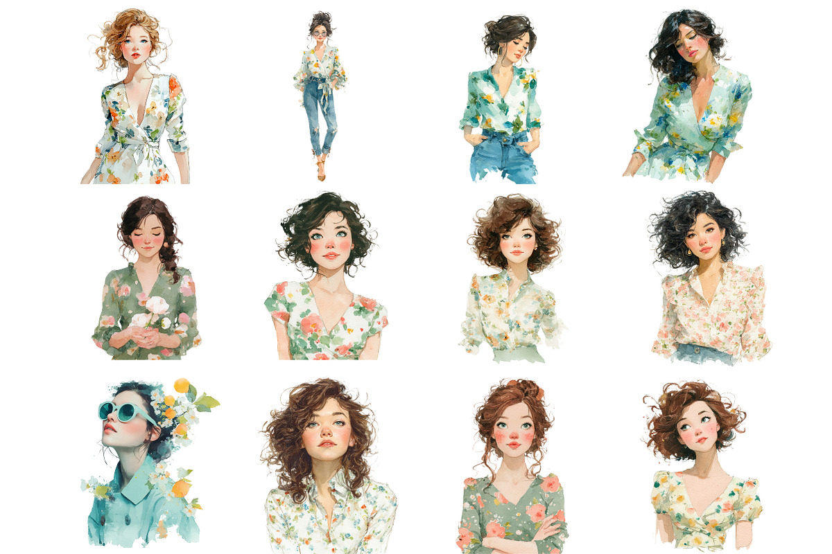 Watercolor Spring Girl Clipart, an Illustration by DreamArtGraphic (Photo 3 of 4)