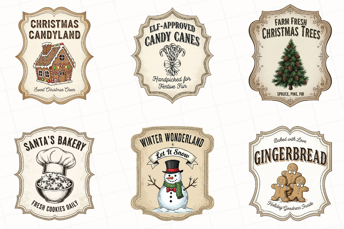 Christmas Vintage Labels Sublimation, an Illustration by OK Design (Photo 3 of 3)