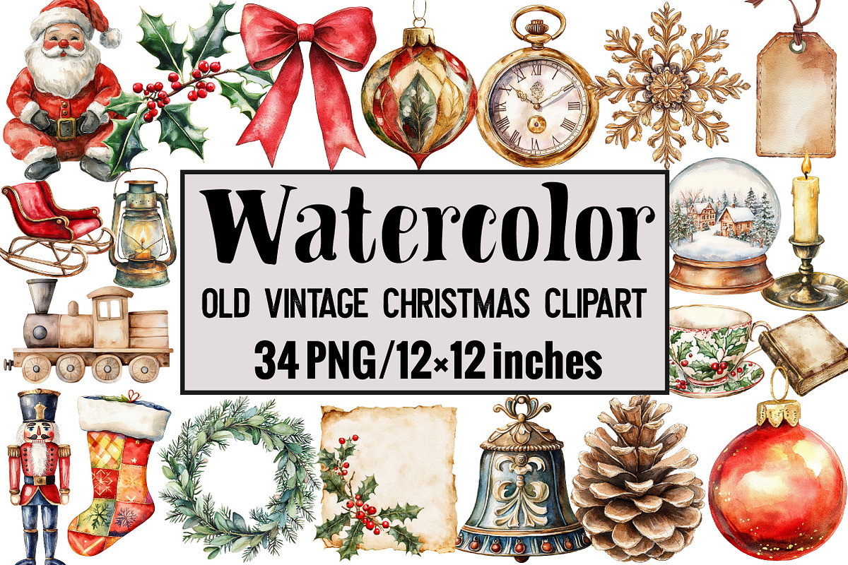 Old Vintage Christmas Clipart, an Illustration by Design Market (Photo 1 of 4)