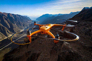 Drone flies over rocky land digital illustration, a Technology Photo by DanFLCreativo