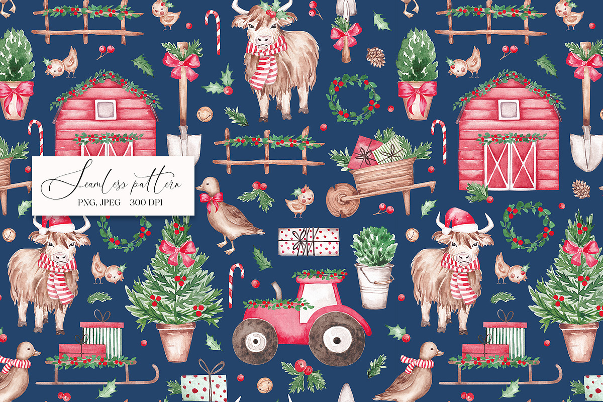 Christmas Farm seamless pattern, a Pattern Graphic by SirenaArt (Photo 7 of 13)