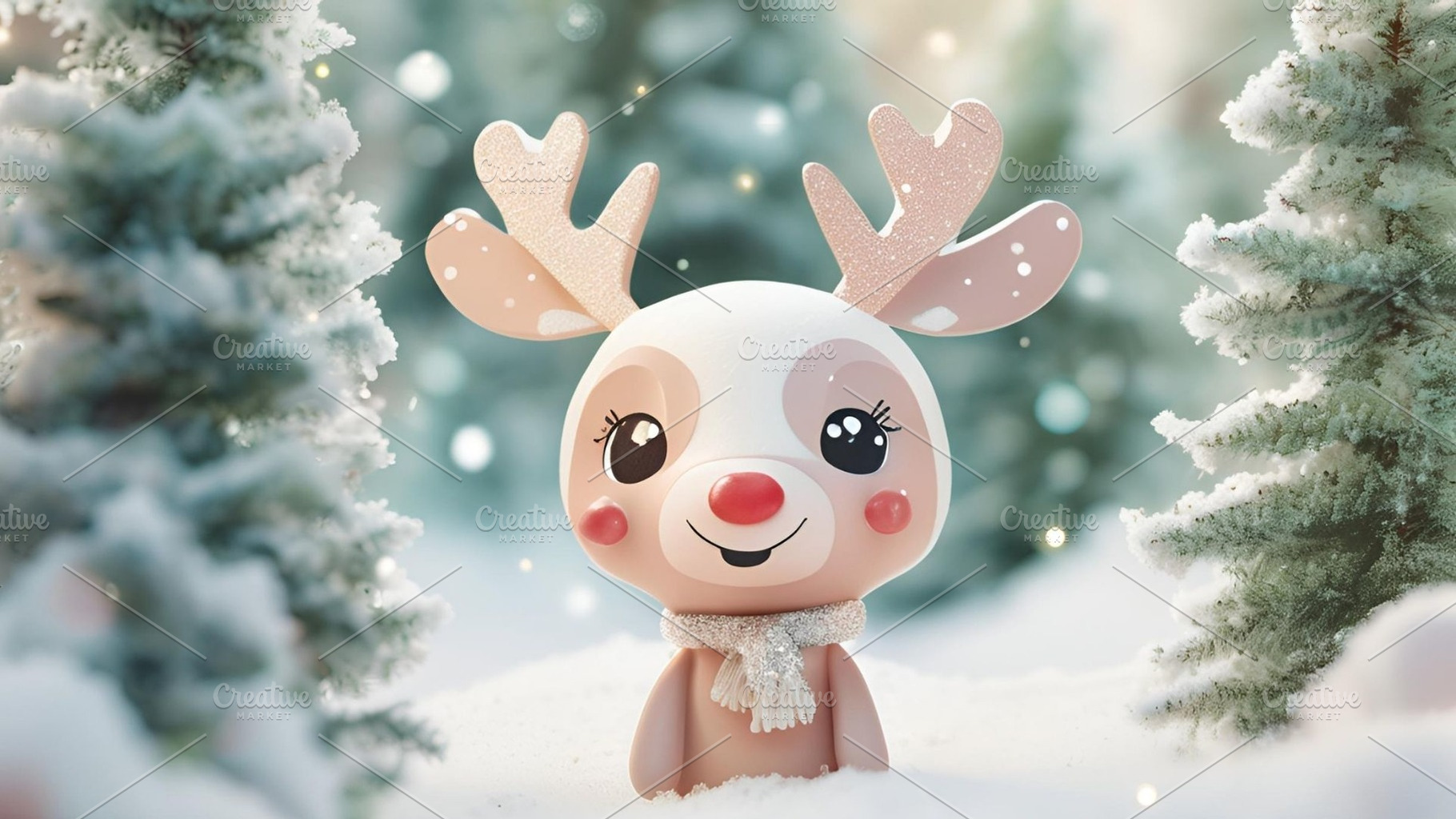 cute cartoon doll deer in snow, an Animal Photo by ComfortQ