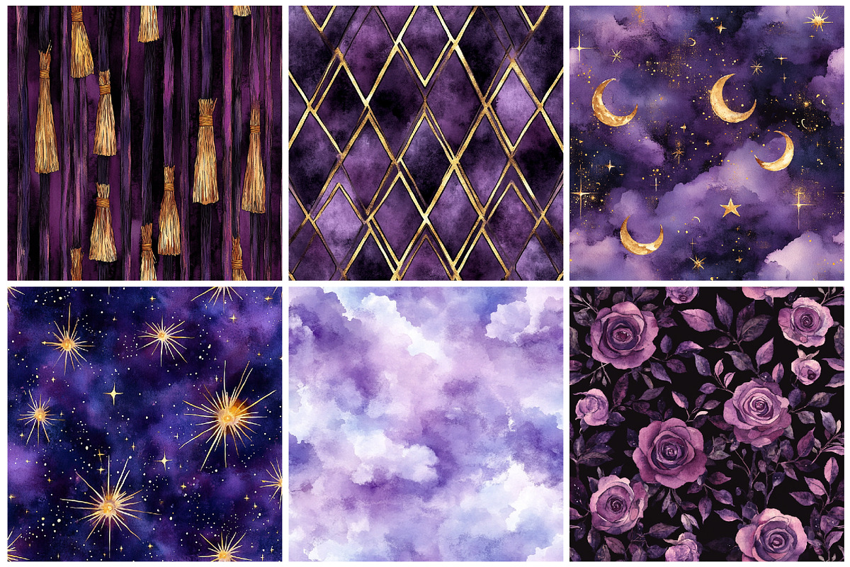 Purple Witch Digital Paper Halloween, a Texture Graphic by CitraGraphics (Photo 4 of 6)