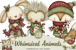 Whimsical Christmas Animals Clipart, an Illustration by DreamPrint404