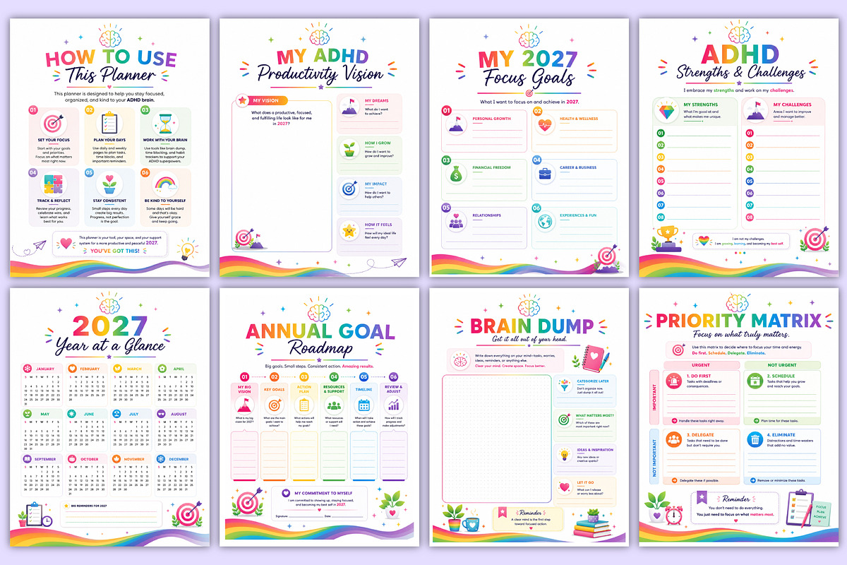 2027 ADHD Productivity Workbook Kdp, a Stationery Template by Mustafiz (Photo 2 of 4)