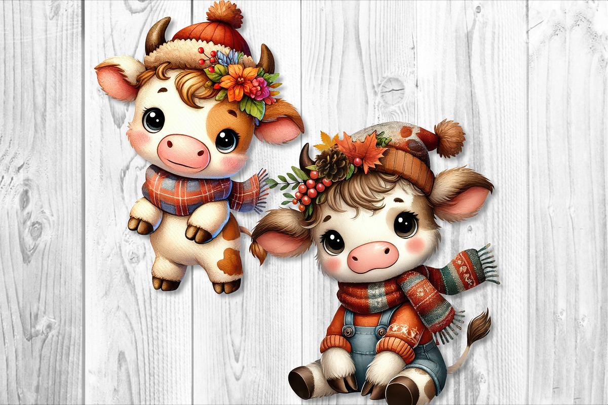 Cute Autumn Cow Clipart Sublimation, a Seasonal Illustration by V Design Creator (Photo 4 of 9)