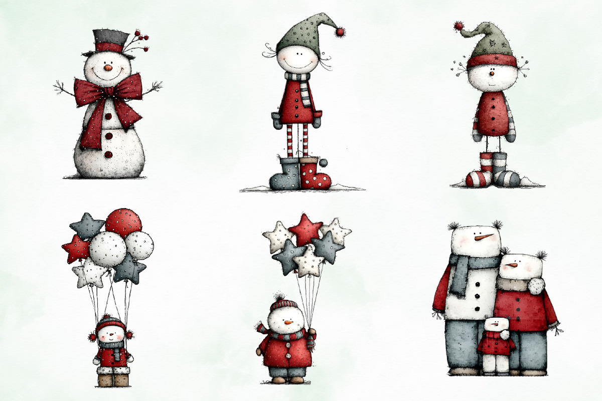 Whimsical Quirky Snowman Clipart, an Illustration by Creative Art (Photo 8 of 13)