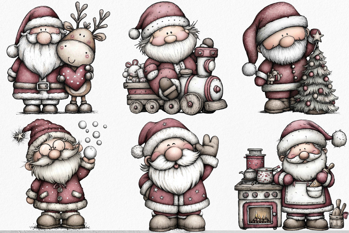 Christmas Retro Santa Clipart Bundle, an Illustration by Canvas Craft (Photo 3 of 7)