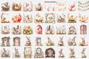 Watercolor Easter Clipart PNG Bundle