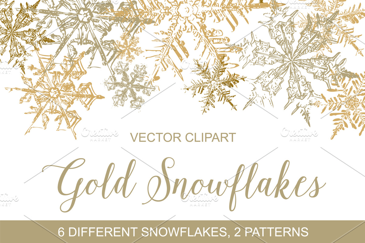 Gold Snowflakes Vector Clipart, an Object Graphic by Galina Ivanova (Photo 1 of 5)