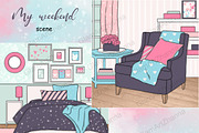 My Weekend Clipart | Bedroom, a Decorative Illustration by GlamArtZhanna (Thumbnail 1 of 3)
