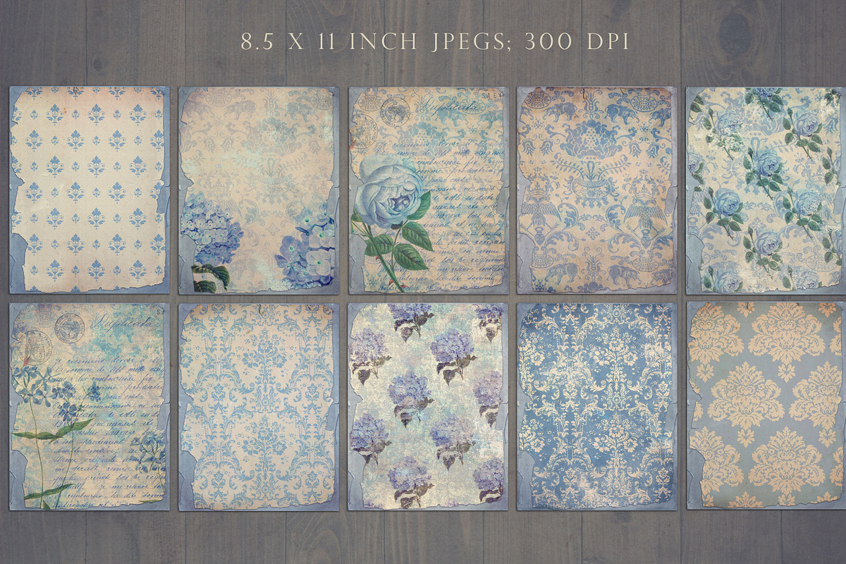 Blue shabby chic collage sheets, a Pattern Graphic by Paper Farms (Photo 2 of 2)