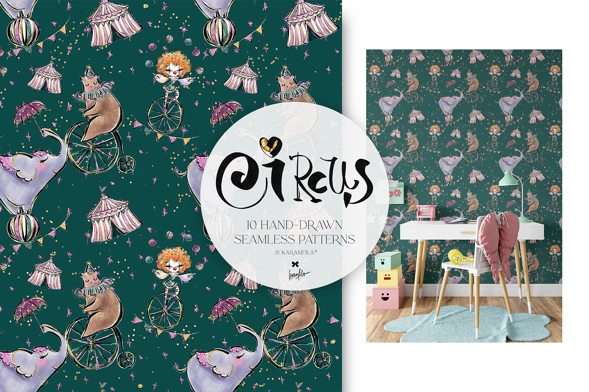 Circus Glitter Seamless Patterns, a Pattern Graphic by KaramfilaS (Photo 2 of 13)