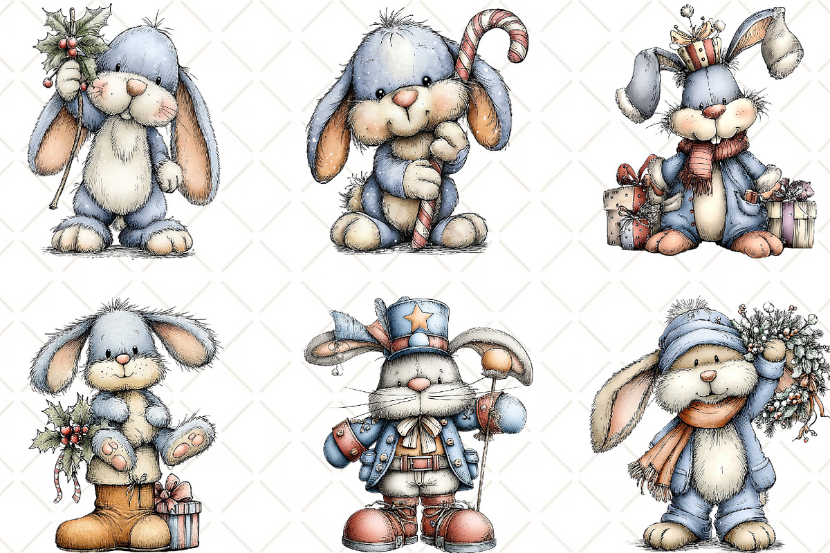 Whimsical Christmas Bunny Clipart, an Illustration by Black Bird Studio (Photo 4 of 6)