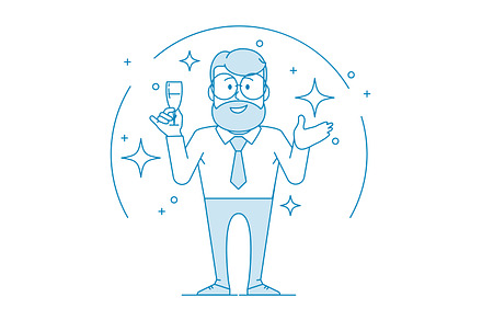 Character - a man in glasses holds