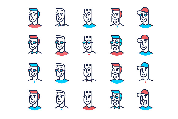 Line Art Man Face Icon Set