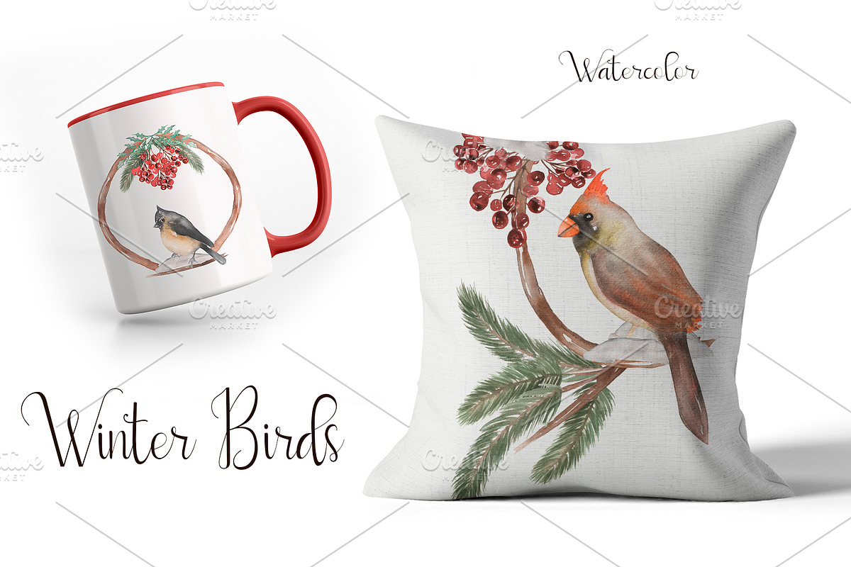 Watercolor Winter Birds Set, an Animal Illustration by MayaNavits (Photo 4 of 5)