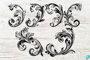 Baroque Swirls Digi Stamps PNGs