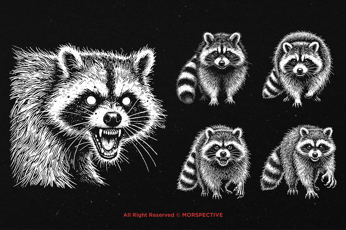 10 Bundle Dark Art Racoon Scary, an Illustration by Morspective (Photo 3 of 7)