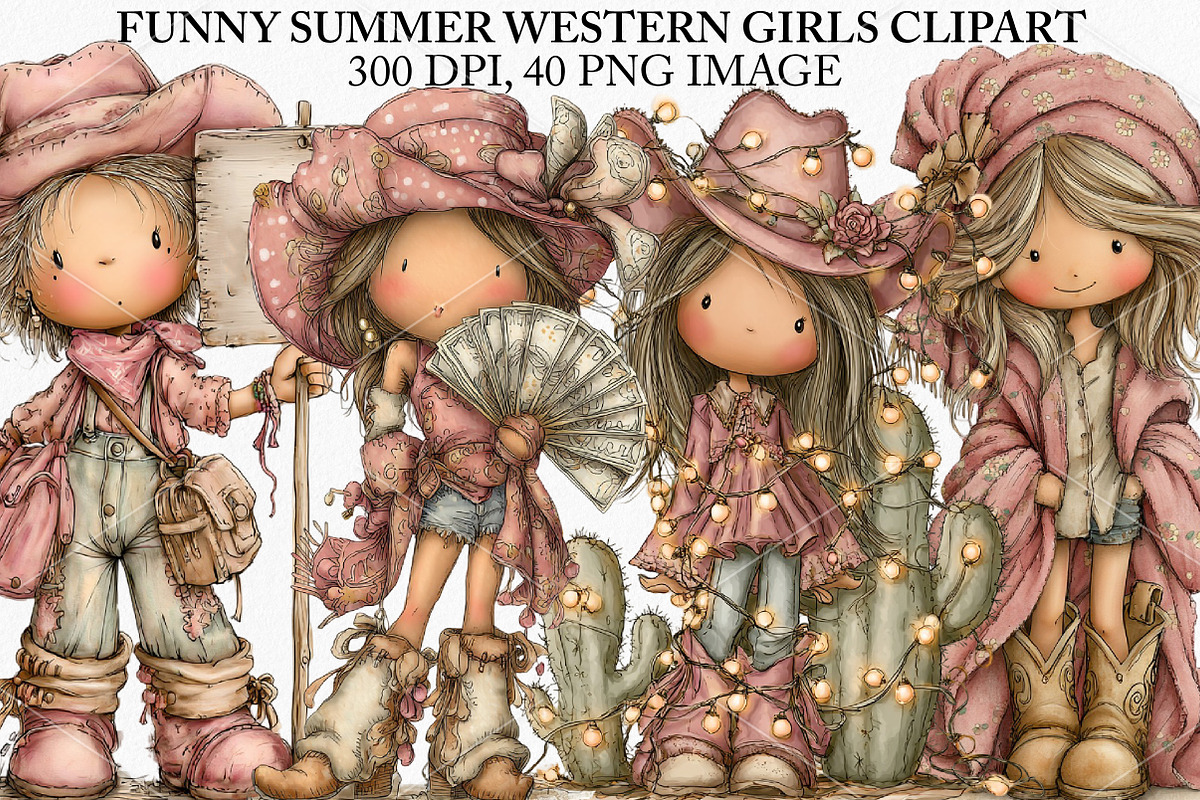 Funny Summer Western Girls Clipart, an Illustration by Canvas Craft (Photo 1 of 7)