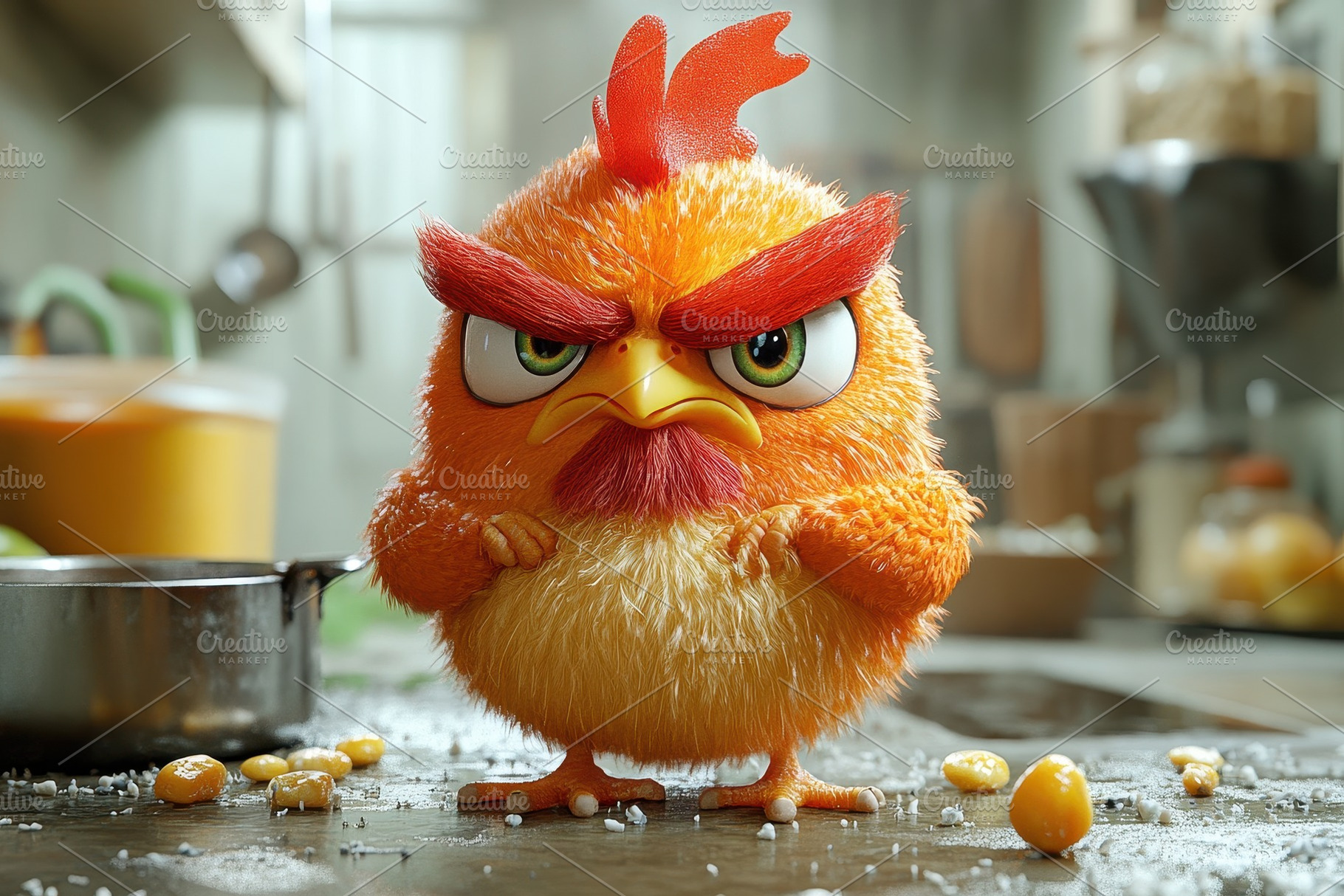 Angry character stands in a kitchen, a Photo by Tanuart