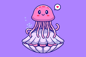 Cute Jellyfish Standing On Shell, an Animal Illustration by Catalyst Labs