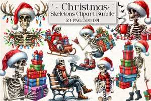 Christmas Skeletons Clipart Bundle, an Illustration by Libby Wishes