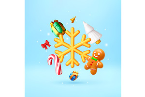 Floating 3d Christmas composition, an Object Illustration by Abscent