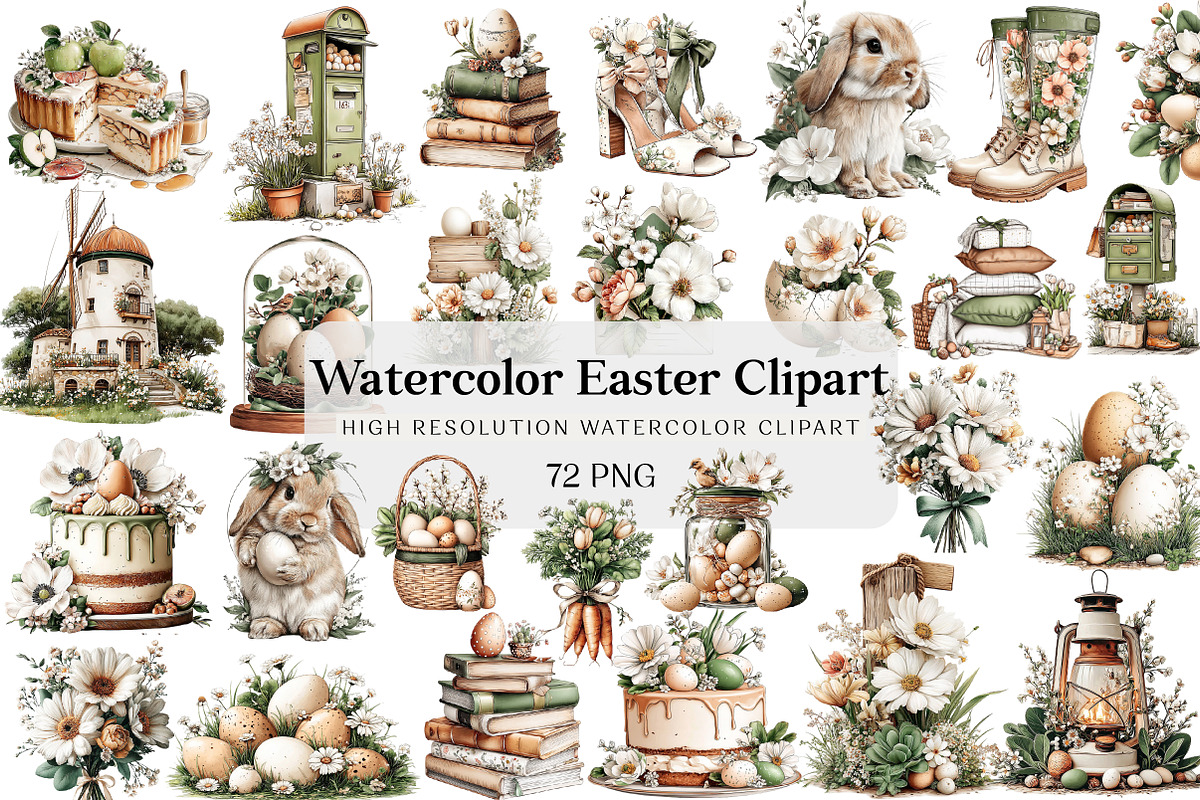 Watercolor Easter Clipart Bundle, an Illustration by DreamCafeArt (Photo 1 of 6)