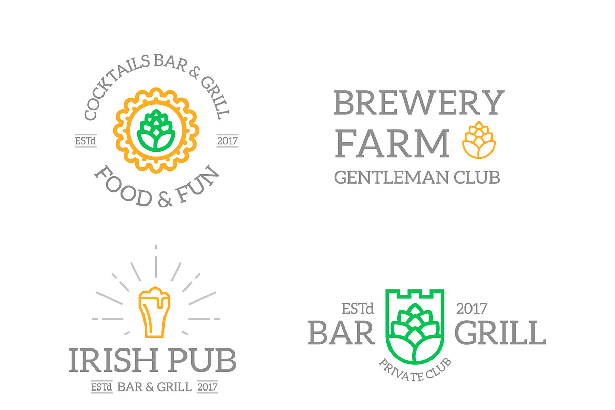 Set of retro vintage beer and alcohol logo or insignia, emblems, labels and badges and other branding objects. Vector line style, a Branding & Logo Template by GraphiShop (Photo 2 of 4)