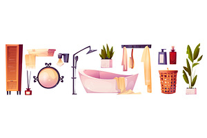 Cozy cartoon bathroom interior, an Object Illustration by art PVP - market