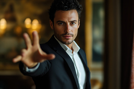 Portrait of businessman standing in meeting room, a Person Photo by AlyaAnd