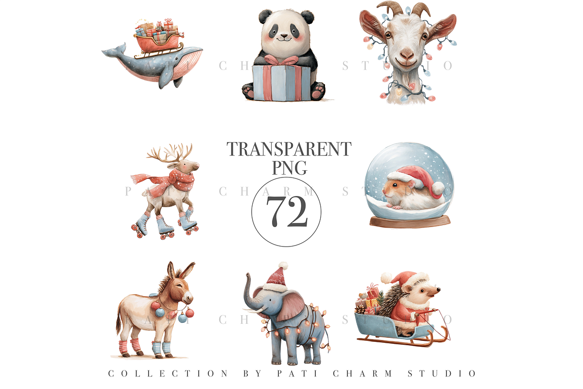 72 Christmas Animal Clipart, an Animal Illustration by Pati Charm Studio (Photo 1 of 8)